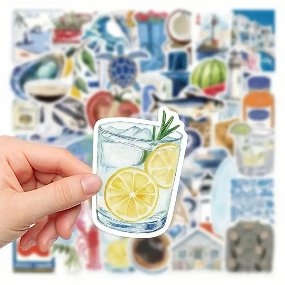 Colorful Italian-Themed Stickers Set of 50 Nautical Sailing Amalfi Tomato Drinks - Picture 3 of 9